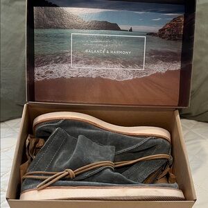 Green/ Gray Suede Booties. Purchased from Sundance